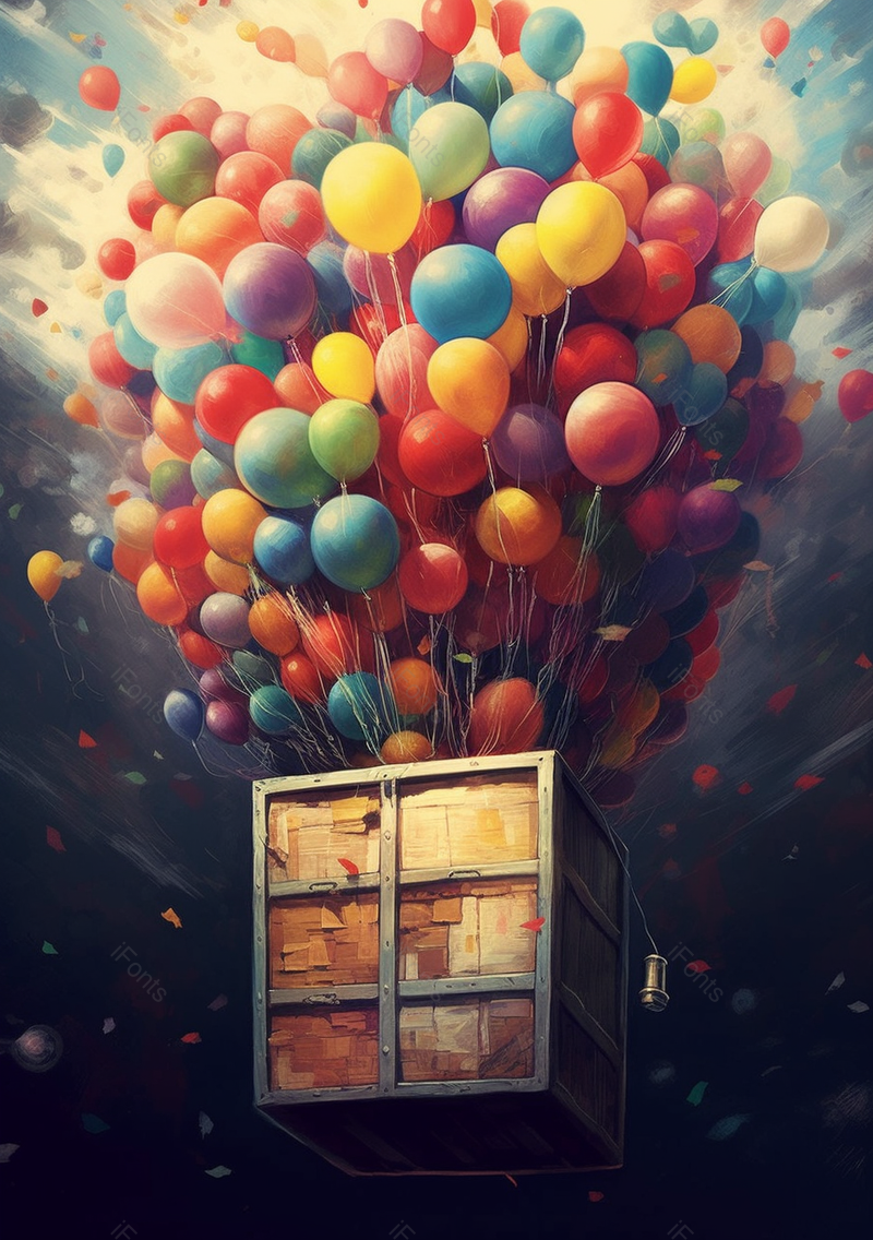 木纸箱子被氢气球带飞节日儿童节开箱飞起的气球礼物惊喜浪漫唯美插画,插画/手绘图,插画/手绘图库,插画/手绘图下载,插画/手绘